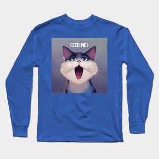 Feed Me! Hungry Cat Print Long Sleeve T-Shirt